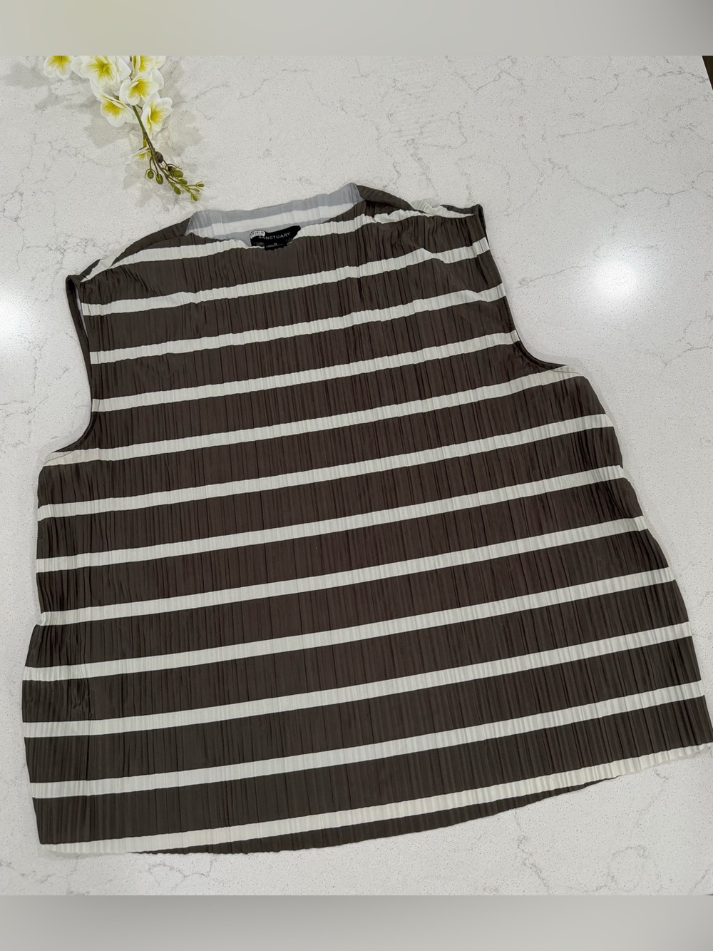 Sanctuary green and White Striped Pleated Crewneck Tank